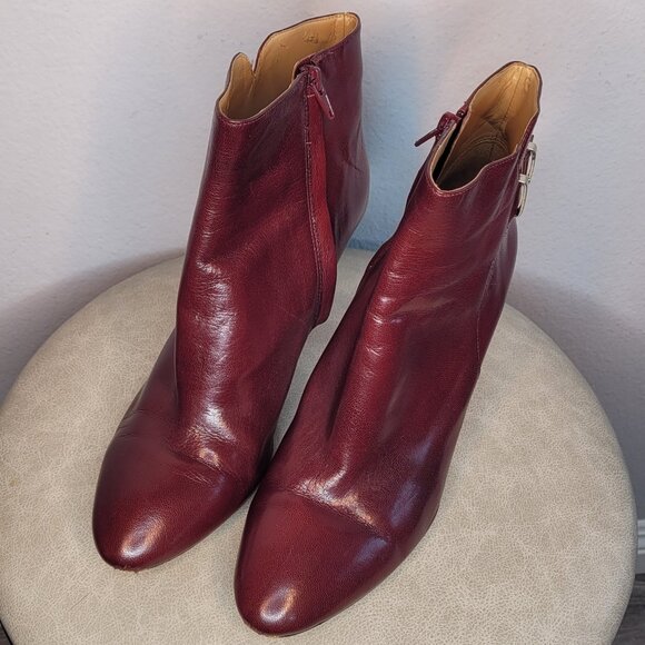 Nine West Burgundy Leather Heeled Ankle Boots – Size 12M - Picture 2 of 12